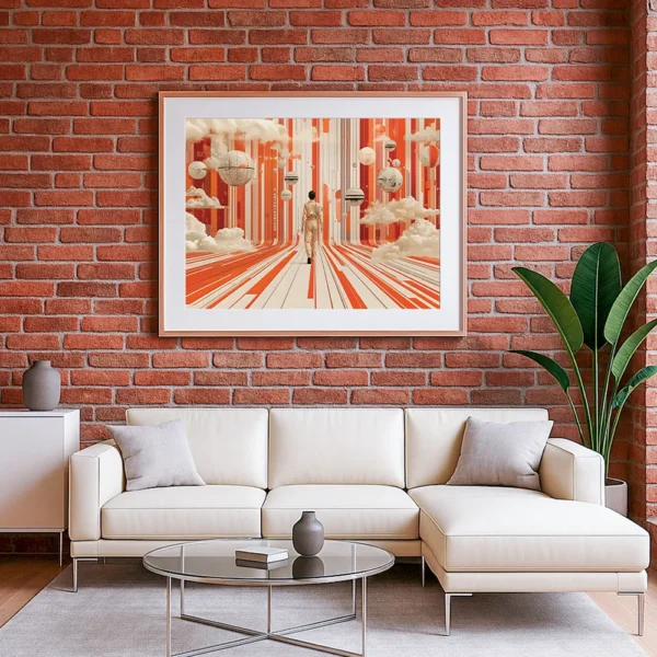 Surreal poster "Quantum Computation" in a modern blue interior
