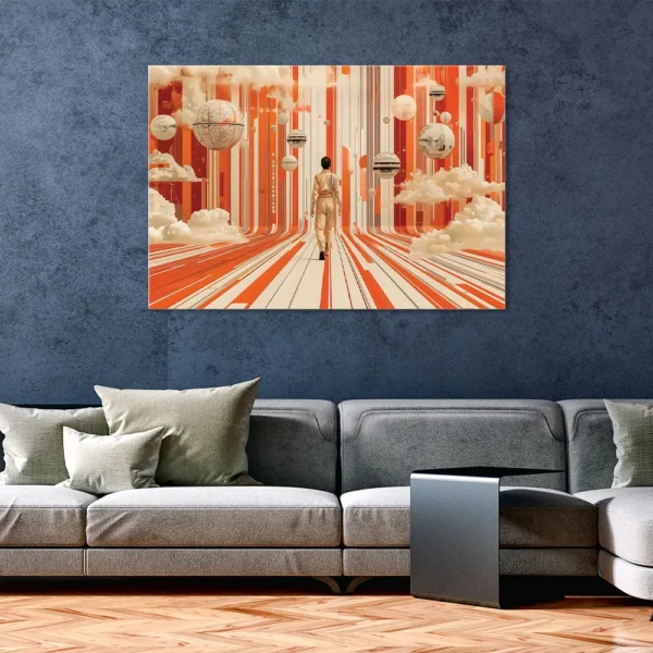 Surreal canvas print "Quantum Computation" in a modern blue interior