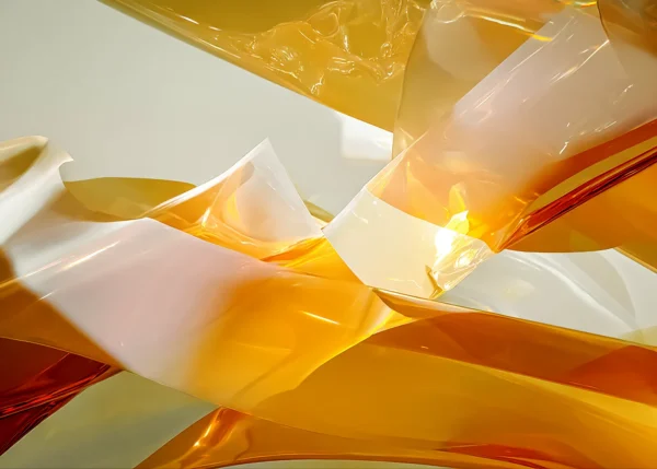 Abstract canvas print titled 'Unbridled Photons at 5PM' showing abstract golden light waves, perfect for modern wall art in public spaces.