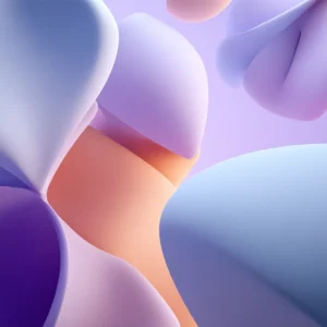 Soft Wear — Abstract 3D rendering of smooth pastel organic shapes in lilac, peach, and cyan — soft, surreal, futuristic interior wall art.