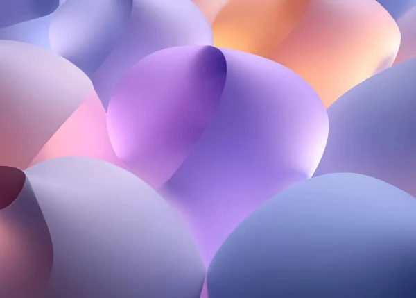 Velvet Buffering – surreal and abstract artwork in soft pastel tones with flowing, abstract forms resembling inflated nodes or padded structures, ideal for modern interiors.